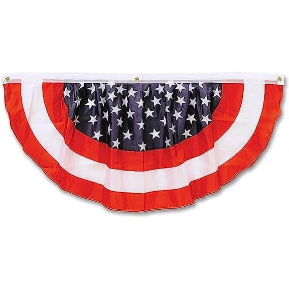 PMU Stars and Stripes Fabric Bunting, 4-Feet, Pkg of 1, Red,White and Blue