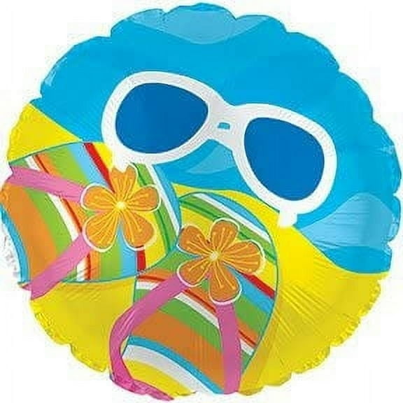 PMU Summer - Beach Balloon 18 Inch Mylar Striped Flip Flop Pkg/1