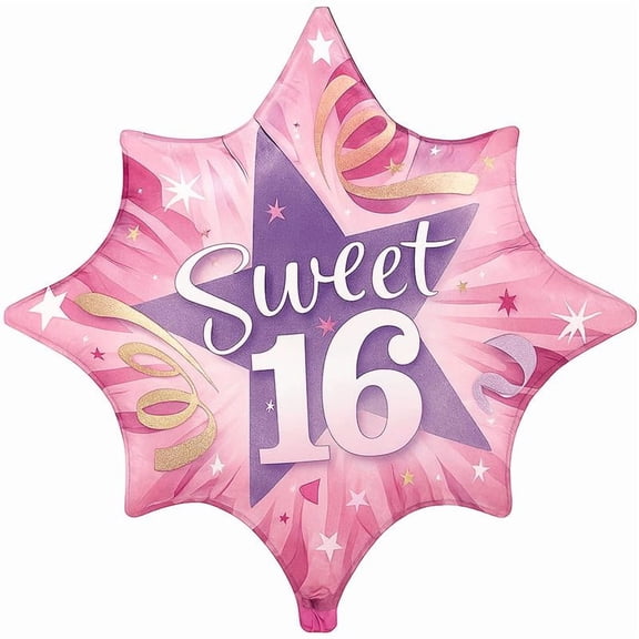 PMU "Sweet 16" 28 Inch Shining Star Mylar Balloon Pkg/5