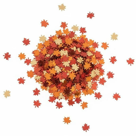 PMU Thanksgiving Confetti .75in Fall Maple Leaf Decor Metallic Sequins Mini Table Scatters for Harvest Autumn Holiday Party Supplies 1.5oz Leaves Orange/Gold/Red