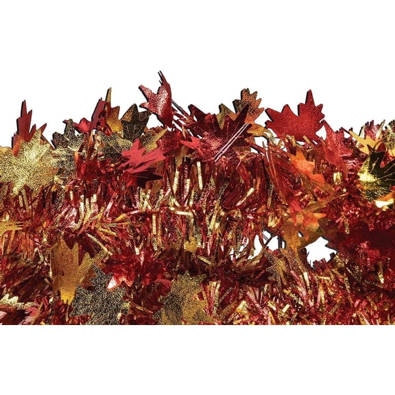 PMU 27Ft Thanksgiving Tinsel Garland, Metallic Twist Garland with Maple Leaf, Hanging Ornaments for Autumn Harvest Party
