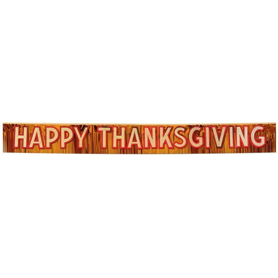 PMU Thanksgiving Metallic Orange "Happy Thanksgiving" Banner 10in x 9ft Thanksgiving Party Events Accessory Autumn Fall Harvest Home Decoration Pkg/1