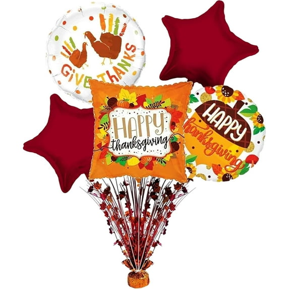 PMU Thanksgiving Mylar "Give Thanks" with Star Balloon 10pc 18in Mylar Balloons Pillow Balloon Bouquet with Starburst Centerpiece Pkg/10