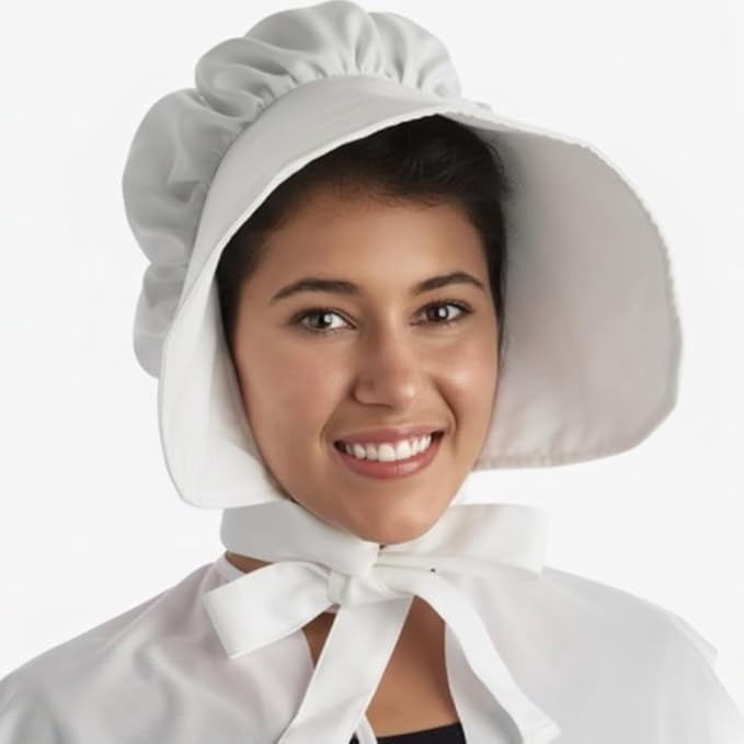 PMU Thanksgiving Pilgrim Bonnet Hat, White Costume for Women Pack of 6