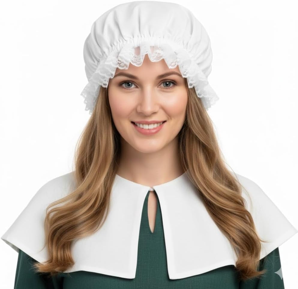PMU Thanksgiving Colonial Mob Hat, White Bonnet Cap Pack of 1