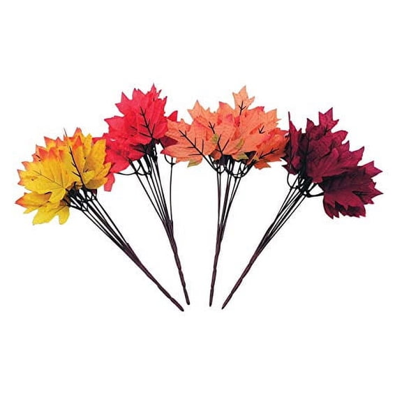 PMU 3Pcs Artificial Maple Leaves Branches, 12.5in Fake Fall Leaves for Thanksgiving Table Centerpieces Decoration 7 leaves in branch