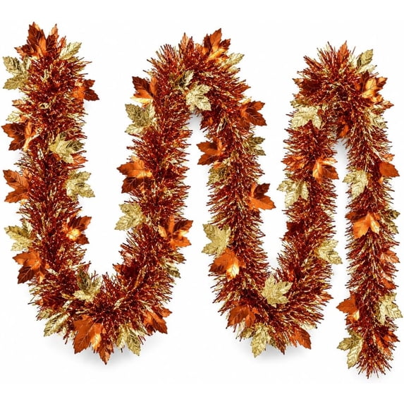PMU Thanksgiving Tinsel Garlands with Orange and Gold Leaves, 120 Ft ...
