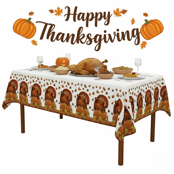 PMU Thanksgiving Turkey Table Cover 54 Inch x 108 Inch Pkg/6