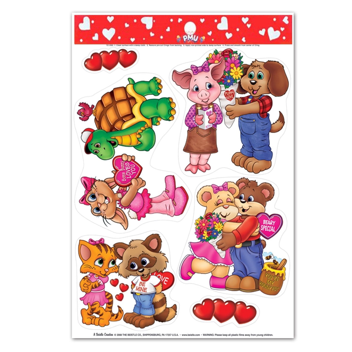 PMU Valentine Clings 12in x 17in Cuddly Critter Clings Party Accessory Pkg/1