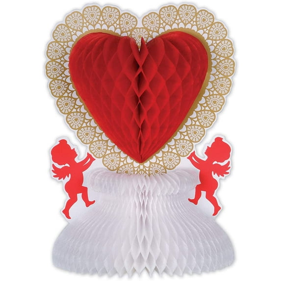 PMU Valentine’s Day Decorations Heart with Cupids Centerpiece 11 Inch Valentine's Day Theme Event Indoor/Outdoor Party Accessories (1/pkg) Pkg/1