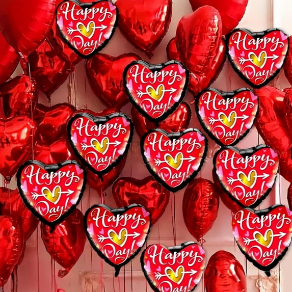 PMU Valentine’s Day Happy Heart Day 18 Inch Mylar-Foil Balloon with 78ft Ribbon Valentine's Day, Proposal, Special Events, Photo Props Party Decoration and Accessories (25/Pkg) Pkg/1