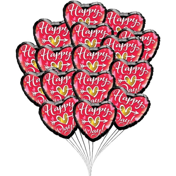 PMU Valentine’s Day Happy Heart Day 18 Inch Mylar-Foil Balloon Valentine's Day, Proposal, Special Events, Photo Props Party Decoration and Accessories (25/Pkg) Pkg/1