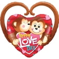thumbnail image 1 of PMU Valentine's Day "Happy Love Day" Monkeys 39in Mylar-Foil Balloon 5/pkg, 1 of 1