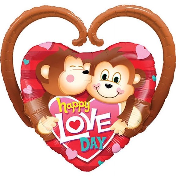 PMU Valentine's Day "Happy Love Day" Monkeys 39in Mylar-Foil Balloon 5/pkg