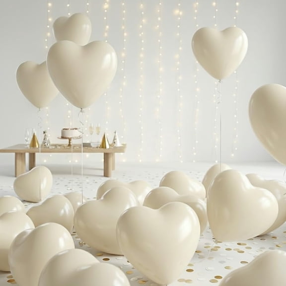 PMU Valentine’s Day Heart Shaped Balloons 15 Inch PartyTex Premium Ivory Silk Latex Decorations for Valentine's Day, Weddings, Birthdays, Anniversaries, Engagements Pkg/12