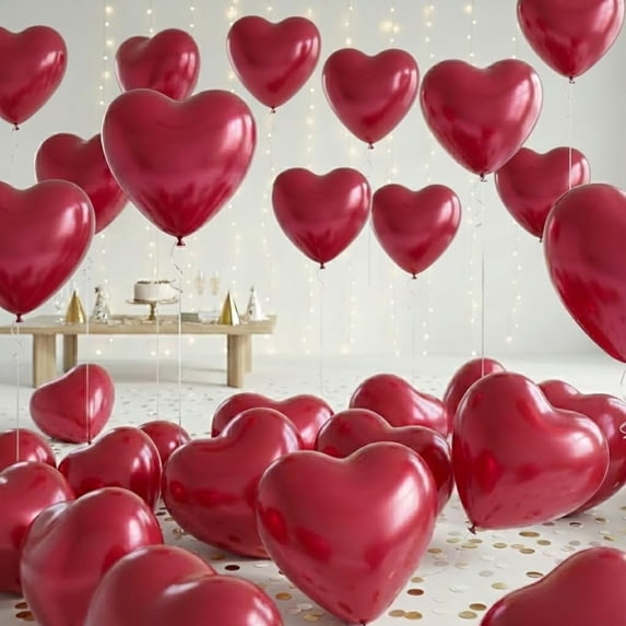 PMU Valentine’s Day Heart Shaped Balloons 15 Inch PartyTex Premium Ruby Red Latex Decorations for Valentine's Day, Weddings, Birthdays, Anniversaries, Engagements Pkg/25