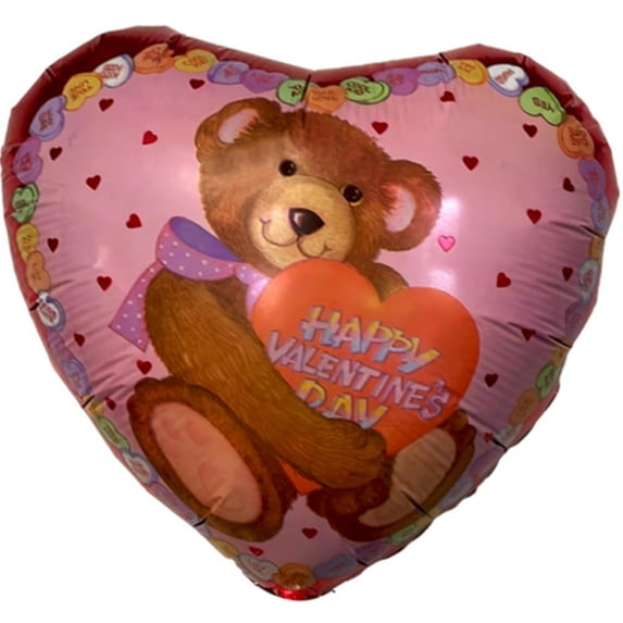 PMU Valentine’s Day Heart Shaped Happy Ball Bear 18 Inch Mylar-Foil Balloon Valentine's Day, Proposal, Special Events, Photo Props Party Decoration and Accessories (1/Pkg) Pkg/1