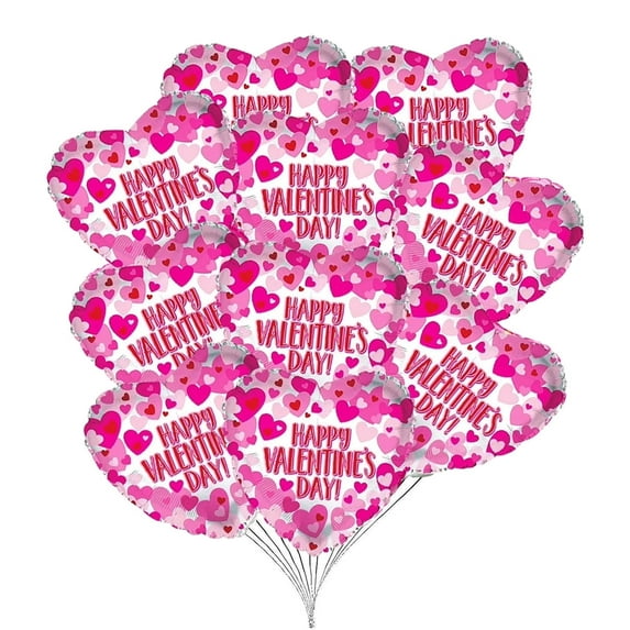 PMU Valentine’s Day Heart Shaped Happy Valentine's Day Balloons Hearts on Pearl 18 Inch Mylar-Foil Balloon Proposal, Special Events, Photo Props Party Decoration and Accessories (10/Pkg) Pkg/1