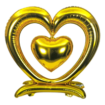 PMU Valentine's Day Heart Shaped Standing Open Heart Mylar Balloon18 Inch, Gold Pkg/1