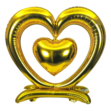 PMU Valentine's Day Heart Shaped Standing Open Heart Mylar Balloon18 Inch, Gold Pkg/1