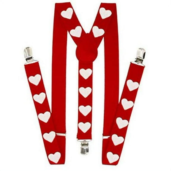 PMU Valentine’s Day Heart Suspenders Adjustable Suspender Set for Adults, Boys and Girls Y Back Clip Suspenders for Outfit Photography (Red) Pkg/1