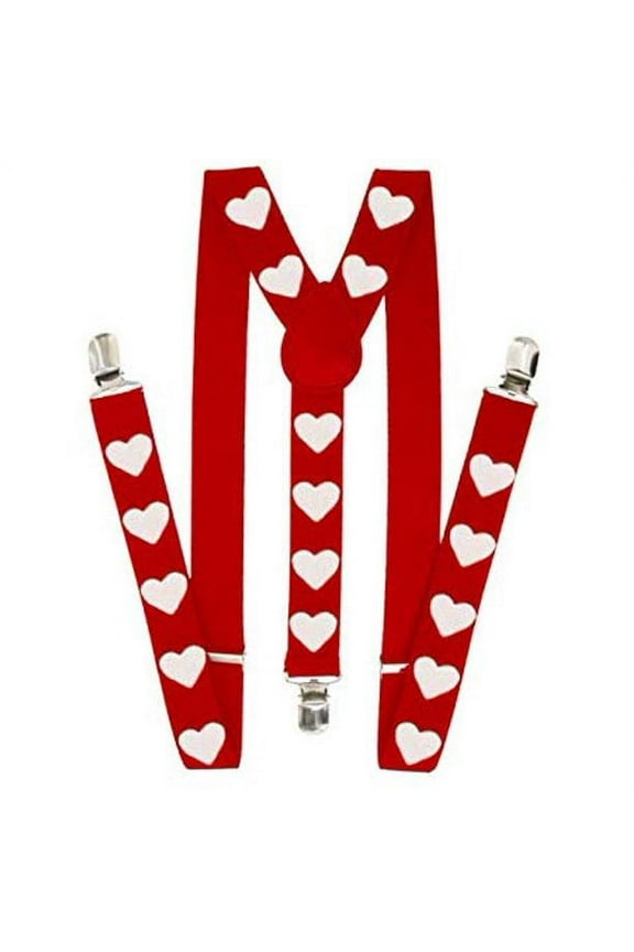 Valentine’s Day Heart Suspenders Adjustable Suspender Set for Adults, Boys and Girls Y Back Clip Suspenders for Outfit Photography (Red) Pkg/1