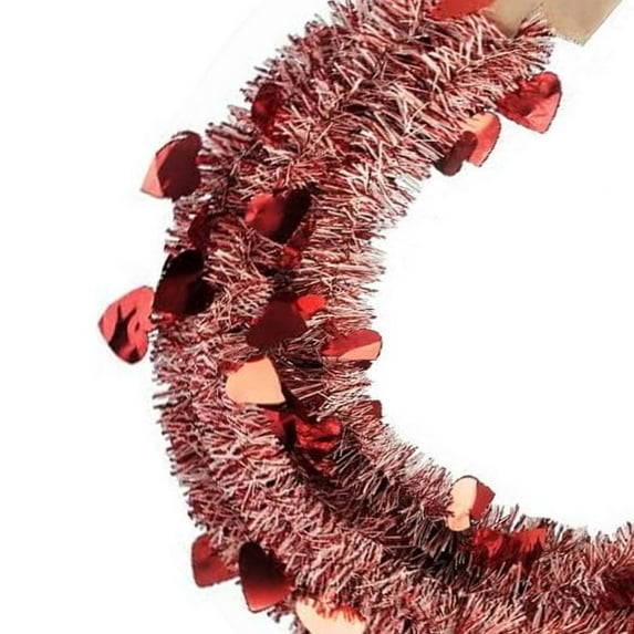 PMU Valentine’s Day Heart Tinsel Garland Red and White Metallic 9ft Pkg/6
