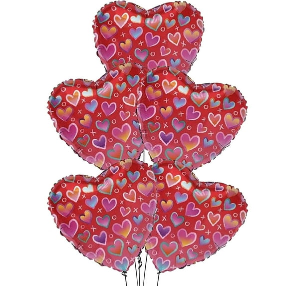PMU Valentine’s Day Hearts XO 18 Inch Mylar Foil Balloon Valentine's Day, Proposal, Special Events, Photo Props Party Decoration and Accessories (5/Pkg) Pkg/1
