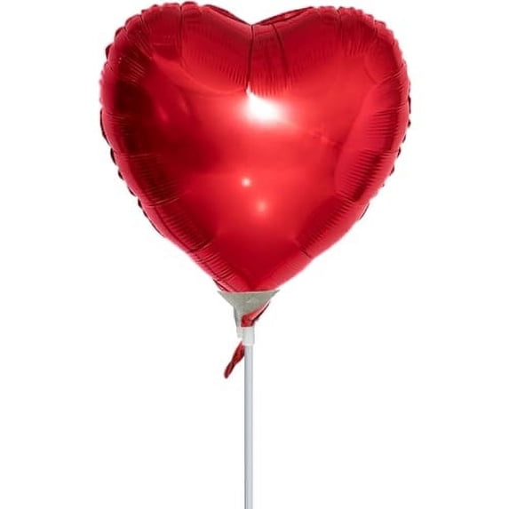 PMU Valentine’s Day Red Heart 18-inch Mylar-Foil Balloon for Air Inflation with Plastic Stick, Cup Balloon Holder for Marriage Proposal, Special Events Photo Prop Party and Accessories (25/Pkg) Pkg/1