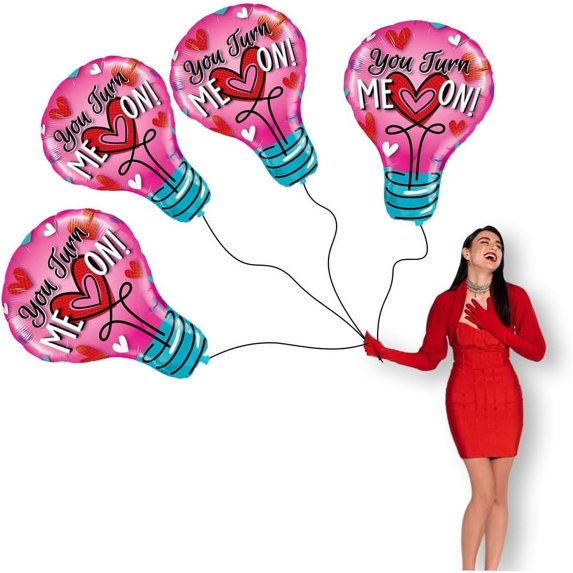 PMU Valentine's Day "You Turn Me On" 36in Mylar-Foil Balloon Pkg of 4