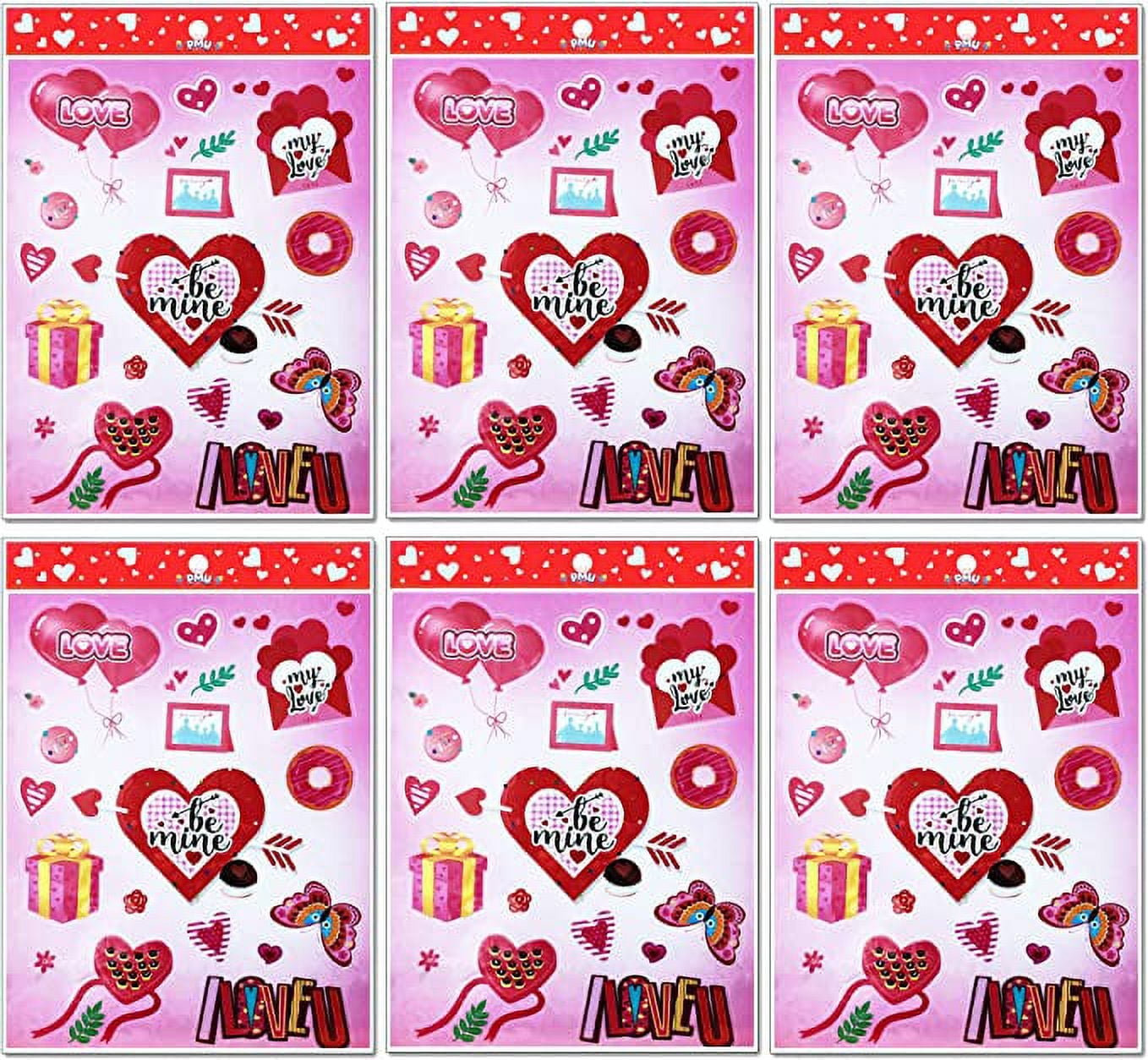 PMU Valentine’s Day Sticker Valentine Heart Be Mine Cling Stickers Pkg/6