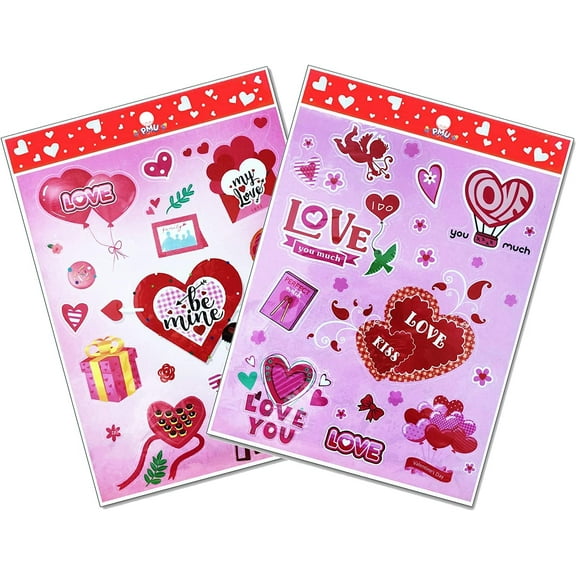 PMU Valentine's Sticker Valentine Heart Stickers Love Decorative Sticker for Kids Envelopes Cards Craft Scrapbooking for Great Party Favors Gift Prize Class Rewards Award Praise Pkg/2
