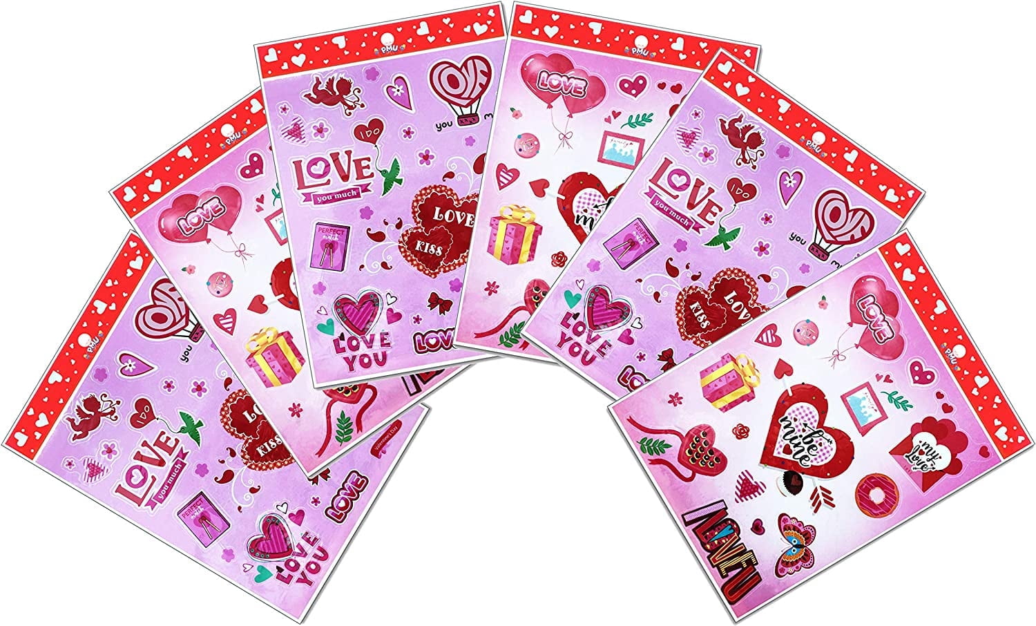 PMU Valentine's Sticker Valentine Heart Stickers Love Decorative Sticker for Kids Envelopes Cards Craft Scrapbooking for Great Party Favors Gift Prize Class Rewards Award Praise Pkg/6