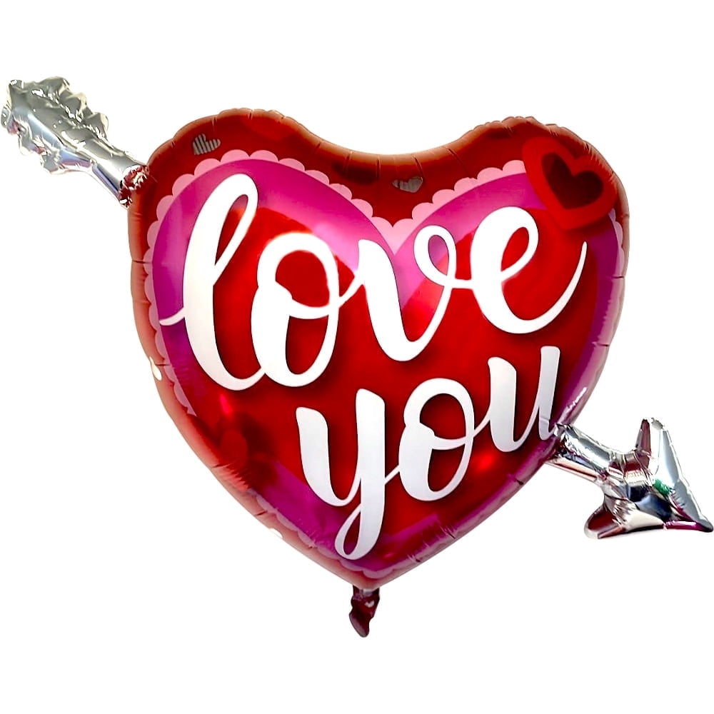 PMU Valentines Day 39 Inch Mylar Foil Balloon Love You Heart and Arrow ...
