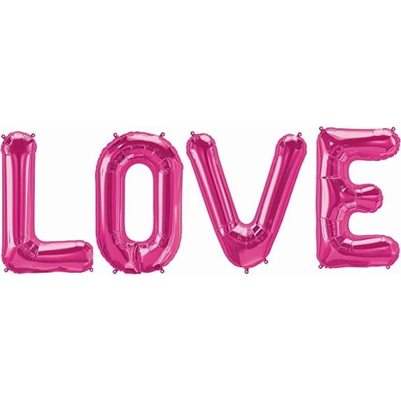 PMU Valentines Day "LOVE" 34in Word Mylar Balloons 4pc per set Magenta 1 Set