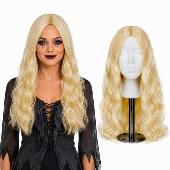 PMU Women's Wavy Blonde Witch Halloween Wig, Long Wavy Hair Costume Accessory, One Size Fits Most Petite Sizes