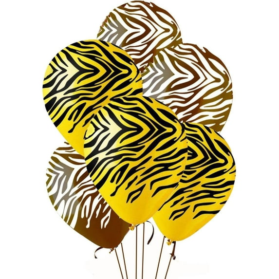 PMU Zebra Balloons PartyTex 11 Inch Premium Assorted Yellow with Black & Brown with White Stripe Pkg/12