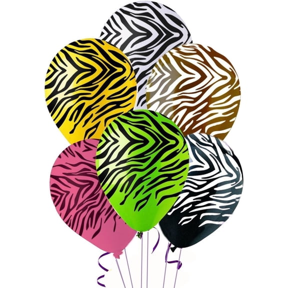 PMU Zebra Balloons PartyTex 11 Inch Premium Assorted with All-Over Print Black and White Zebra Stripes Pkg/50