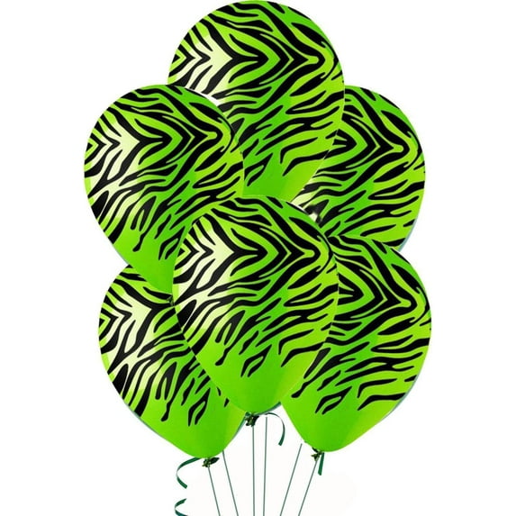 PMU Zebra Balloons PartyTex 11 Inch Premium Lime Green with All-Over Print Black Zebra Stripes Pkg/50