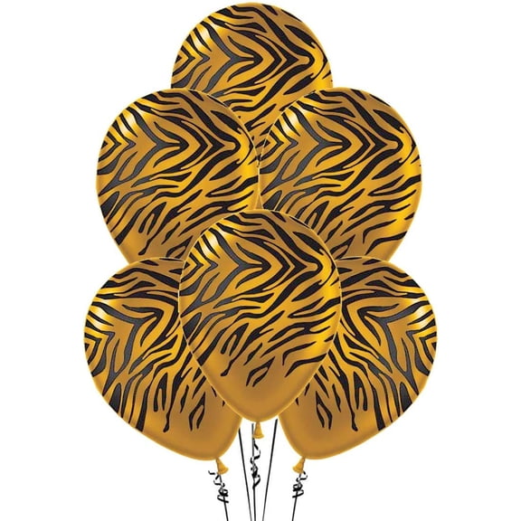 PMU Zebra Balloons PartyTex 11 Inch Premium Metallic Gold with All-Over Print Black Zebra Stripes Pkg/100