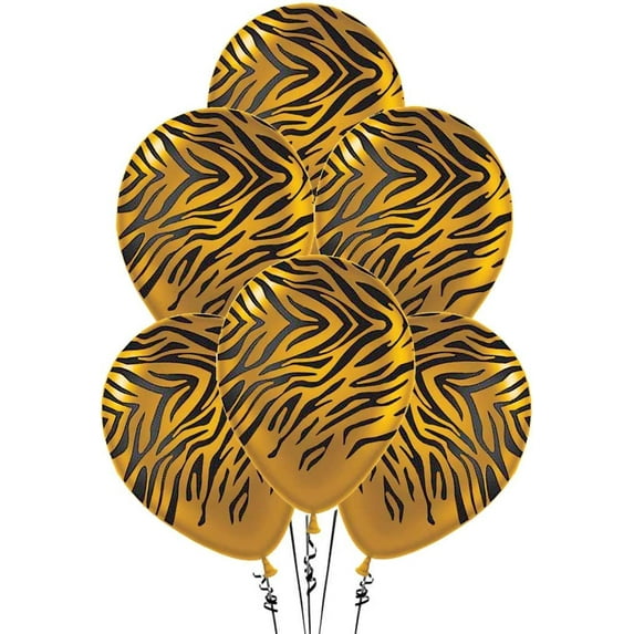 PMU Zebra Balloons PartyTex 11 Inch Premium Metallic Gold with All-Over Print Black Zebra Stripes Pkg/12