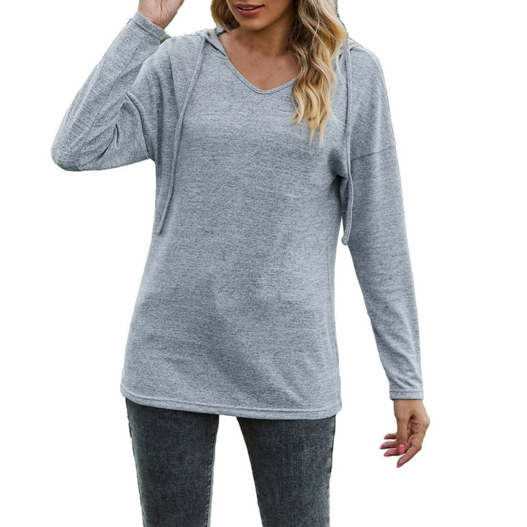 PMUYBHF Autumn and Winter New Temu Solid Color V Neck Hooded Long Sleeved  Casual Bottoming T Shirt L Backless Tops for Women Cropped Sweatshirts for  Women Graphic 