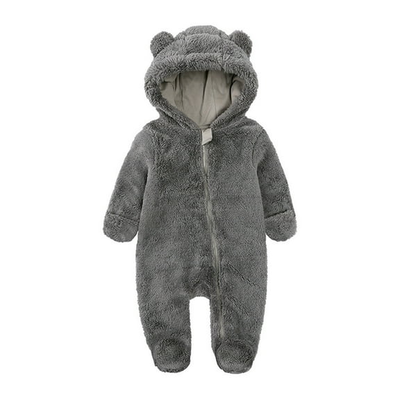 PMUYBHF Baby Boy Rompers 3 Months Baby Boys Girls Snowsuit Winter Coat Solid Bear Warm Hooded Footed Romper Jumpsuit Outfits Dark Gray 6