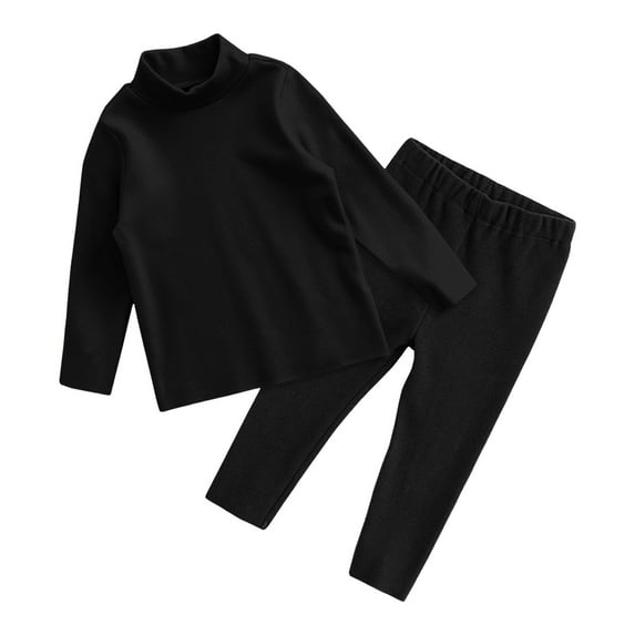 PMUYBHF Baby Clothes for Girls 0-3 Months Dresses Toddler Kids Boy Girl Clothes Unisex Solid Long Sleeve Warm Pullover Pjamas Sleepwear Tops Pants Set Outfits 130 Black