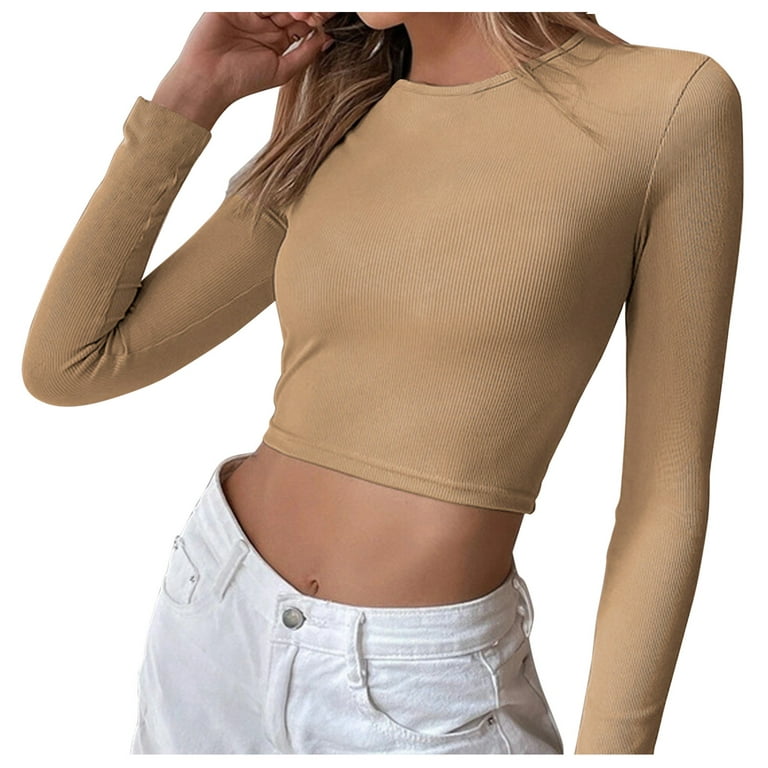 PMUYBHF Backless Top with Built in Bra Plus Size Womens Backless Casual  Cropped Slim Long Sleeve T Shirt Top Womens Fashion Business Casual Tops  for