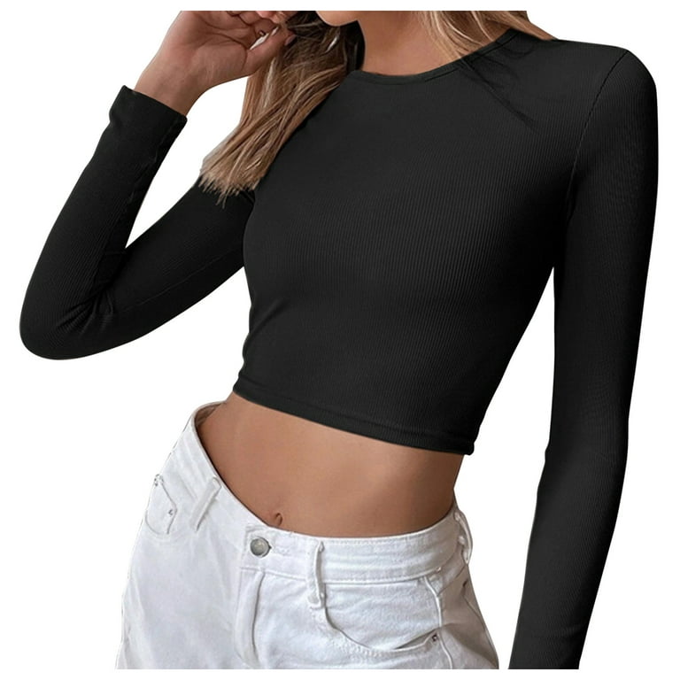 PMUYBHF Backless Top with Built in Bra Plus Size Womens Backless Casual  Cropped Slim Long Sleeve T Shirt Top Womens Fashion Womens Tops Dressy  Casual