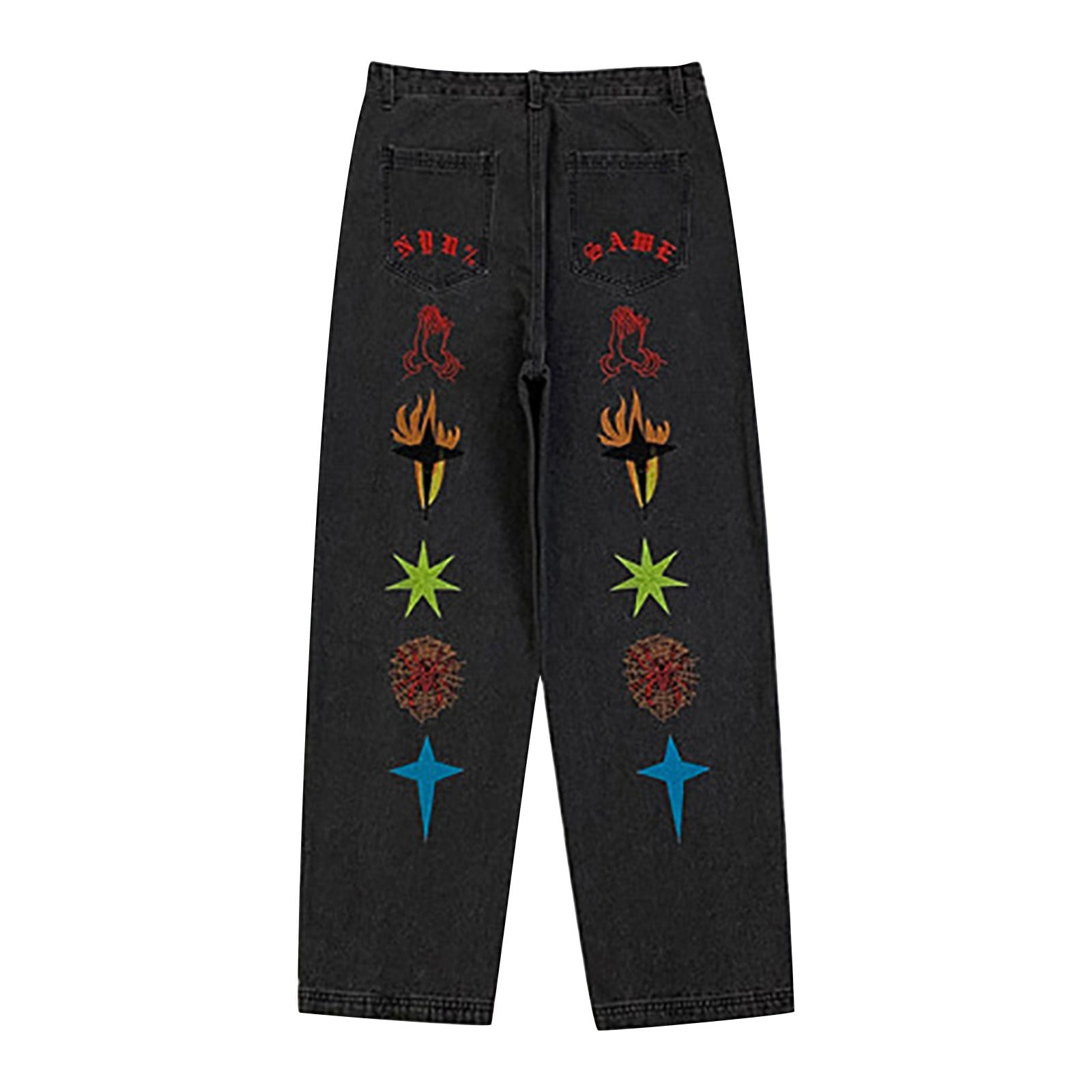 PMUYBHF Baggy Cargo Pants Men Y2K European and American High Street New Street Style Trousers Embroidered Jeans M Men s Cargo Pants Size 36 32 Walmart