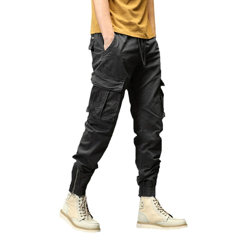 PMUYBHF Black Cargo Pants Men Big and Tall 4X Mens Loose Cotton Plus Size  Pocket Lace Up Elastic Waist Pants Trousers Overall L Cargo Pants Men Slim  Straight 