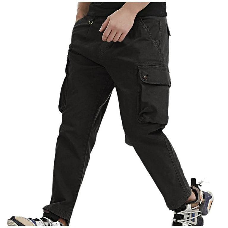 PMUYBHF Black Cargo Pants Men Streetwear Men's Mid-Waist Zip Cargo Pants  Relaxed fit Solid Cargo Trousers with Multi-Pocket 38 Mens Cargo Shorts  Size 44 Waist 