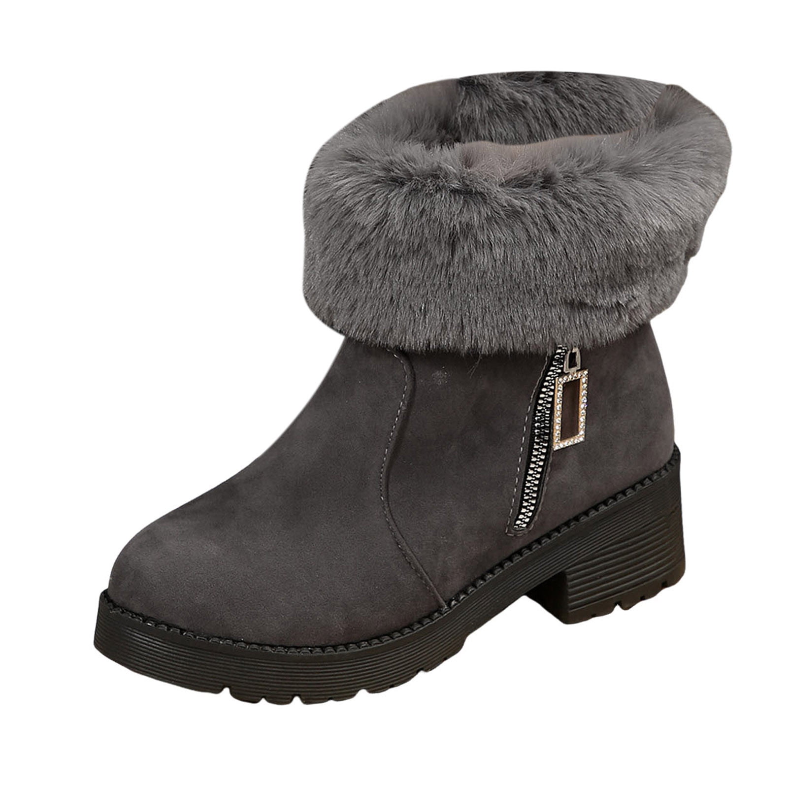 PMUYBHF Black Cowboy Boots Ladies Fashion Winter Solid Color Plush ...